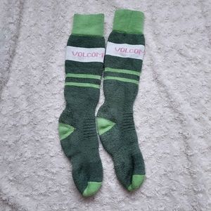 Volcom Heavyweight Green striped Winter Snow Cold Weather Socks